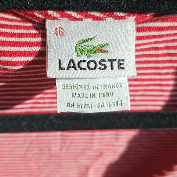Lacoste Red White Striped Button Cardigan 46 US Size XL/L - Picture 3 of 5
